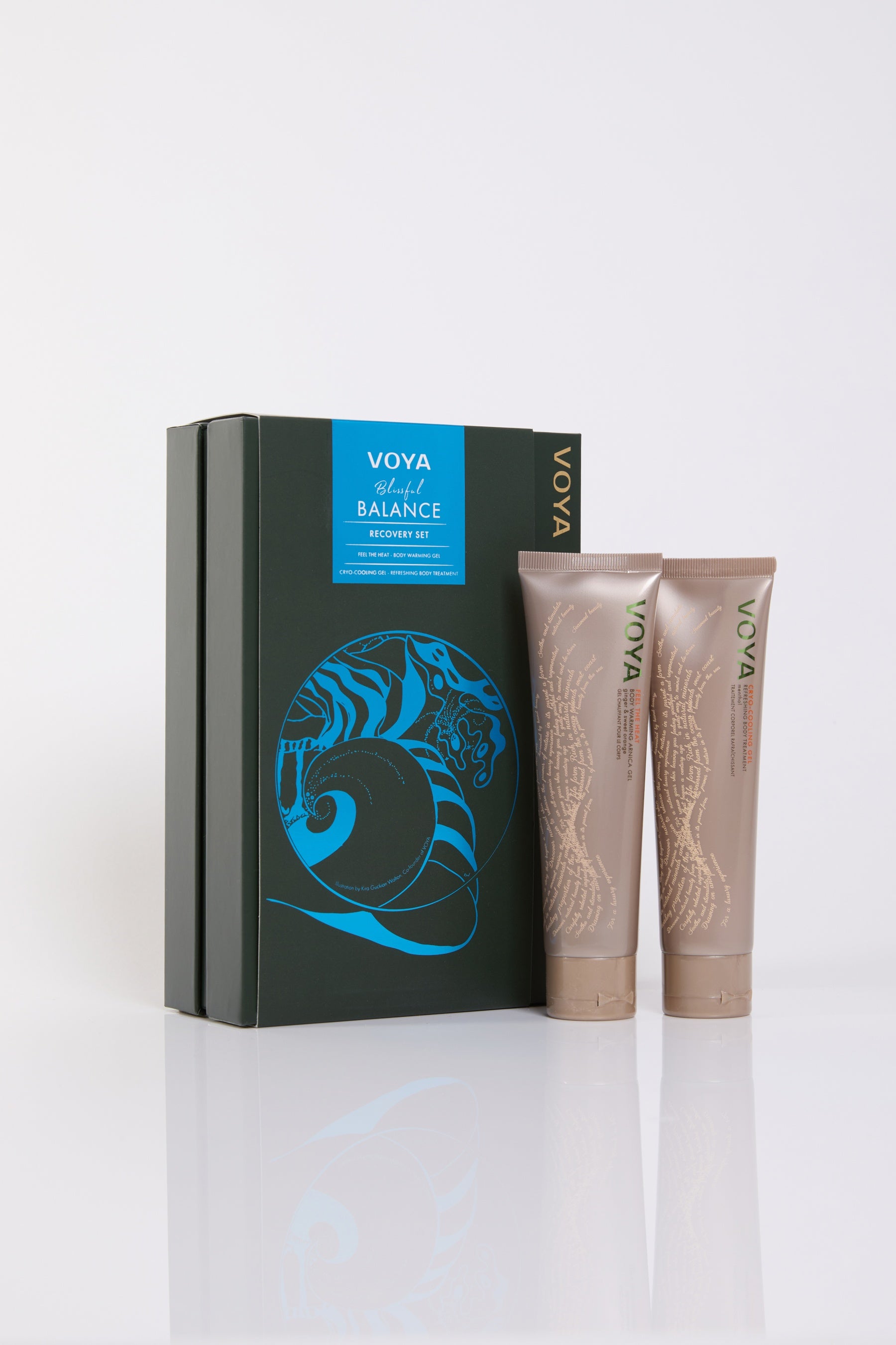 VOYA Blissful Balance Recovery Set featuring Feel the Heat Body Warming Gel and Cryo-Cooling Gel.