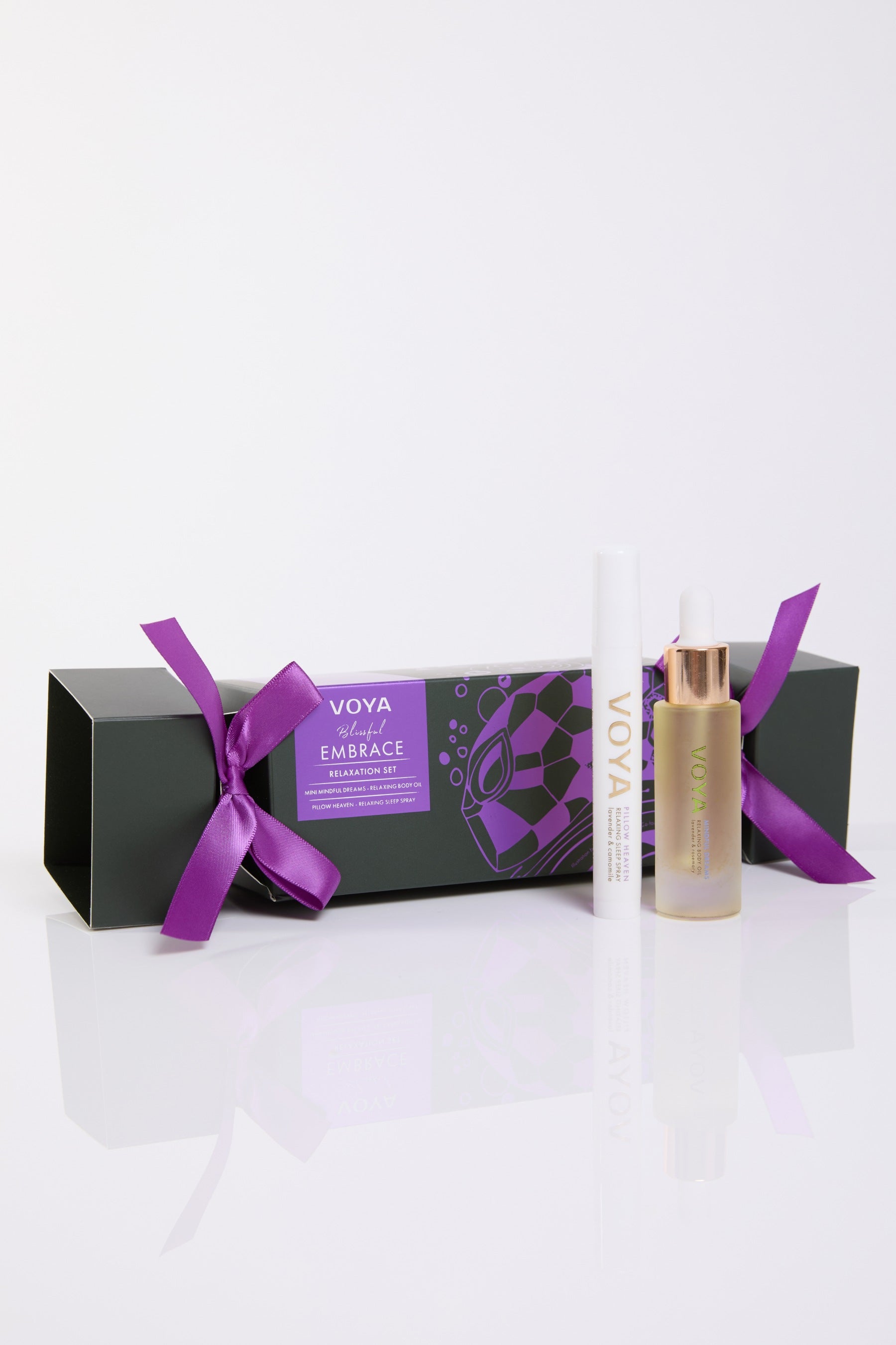 Blissful Embrace Relaxation Set that contains a Pillow Heaven Sleep Spray and a Mini Mindful Dreams Body Oil