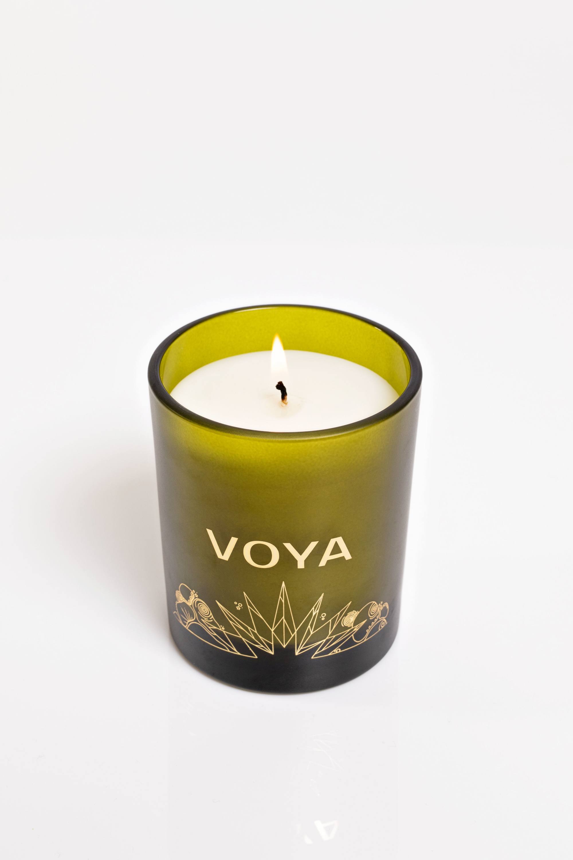 Voya seasonal spiced scented candle on white background