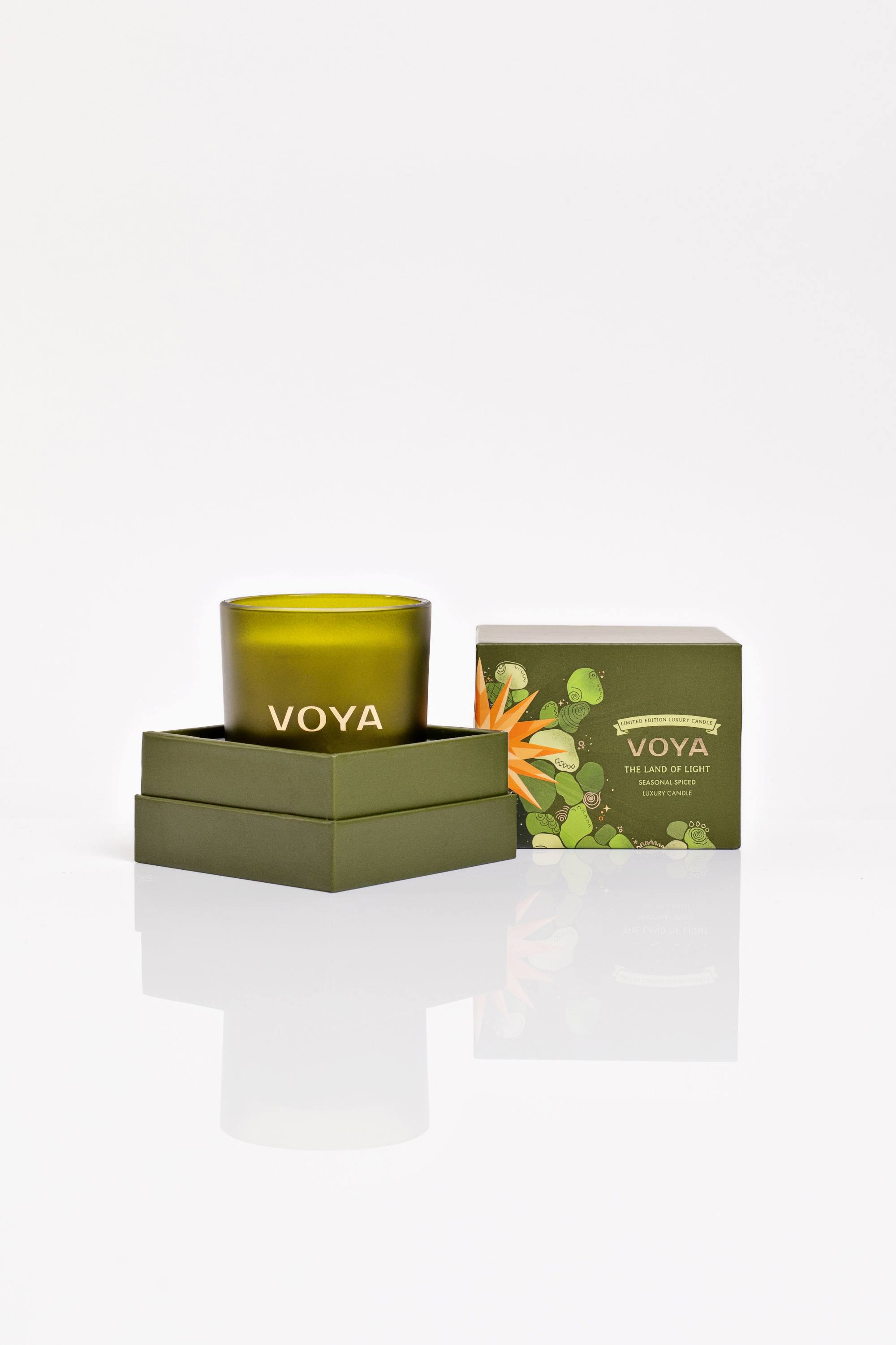 Voya seasonal spiced scented candle in limited edition packagaing
