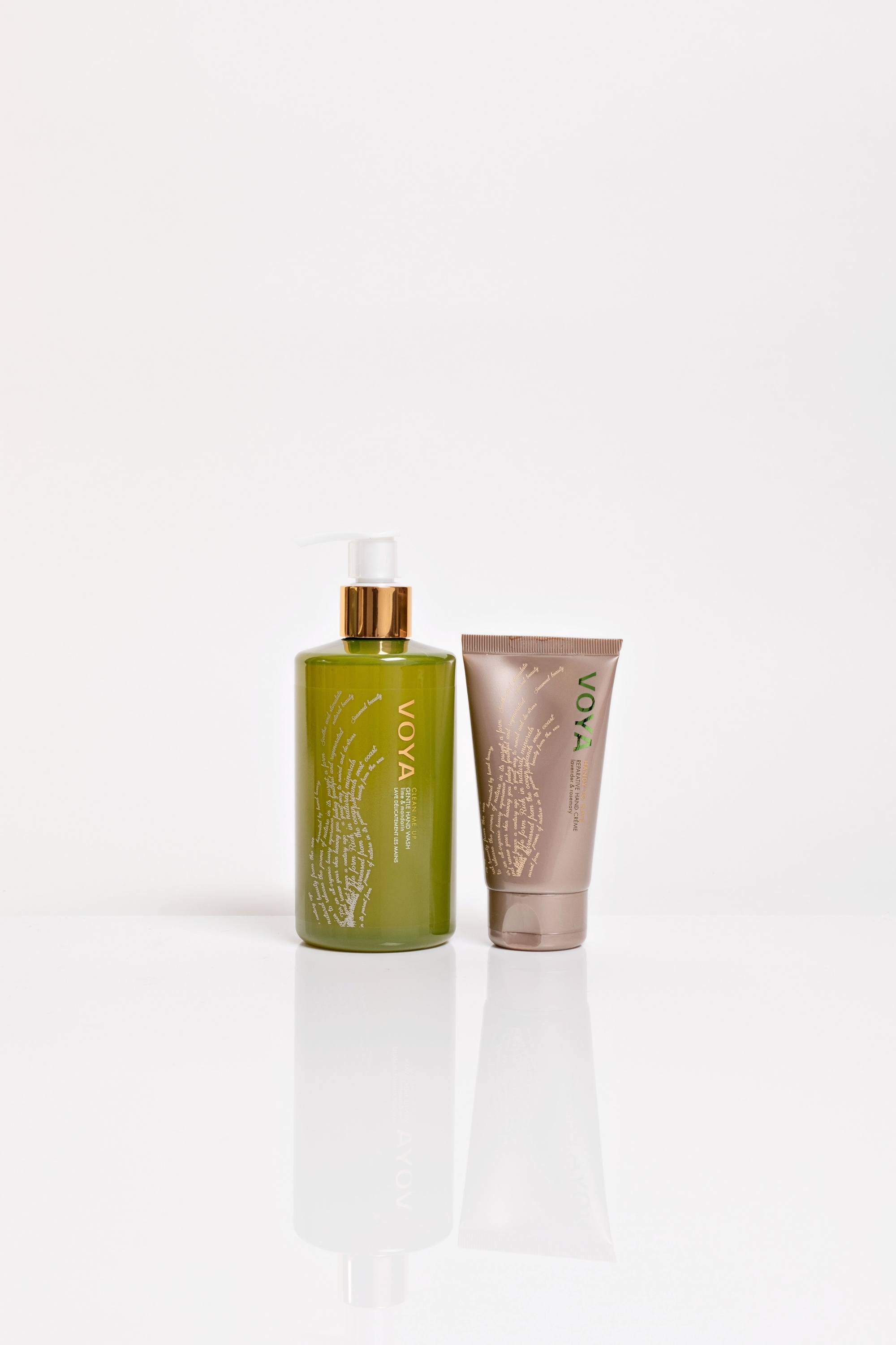 Voya liquid hand wash and hand lotion