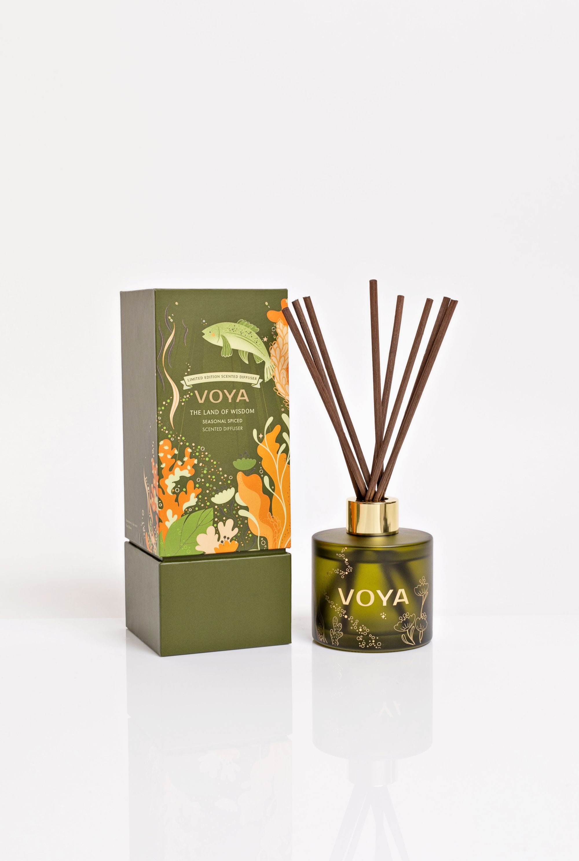 Voya seasonal spiced limited edition reed diffuser with packaging