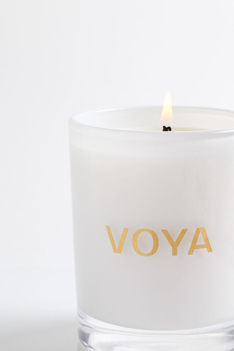 Eucalyptus, Rosemary & Lime Luxury Scented Candle, lit with flame