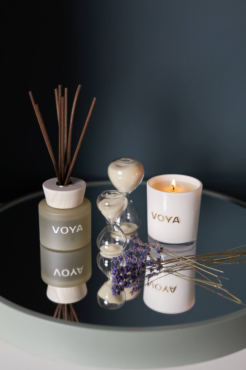 Lavender, Rose and Camomile Luxury Scented Candle with Voya Reed Diffuser