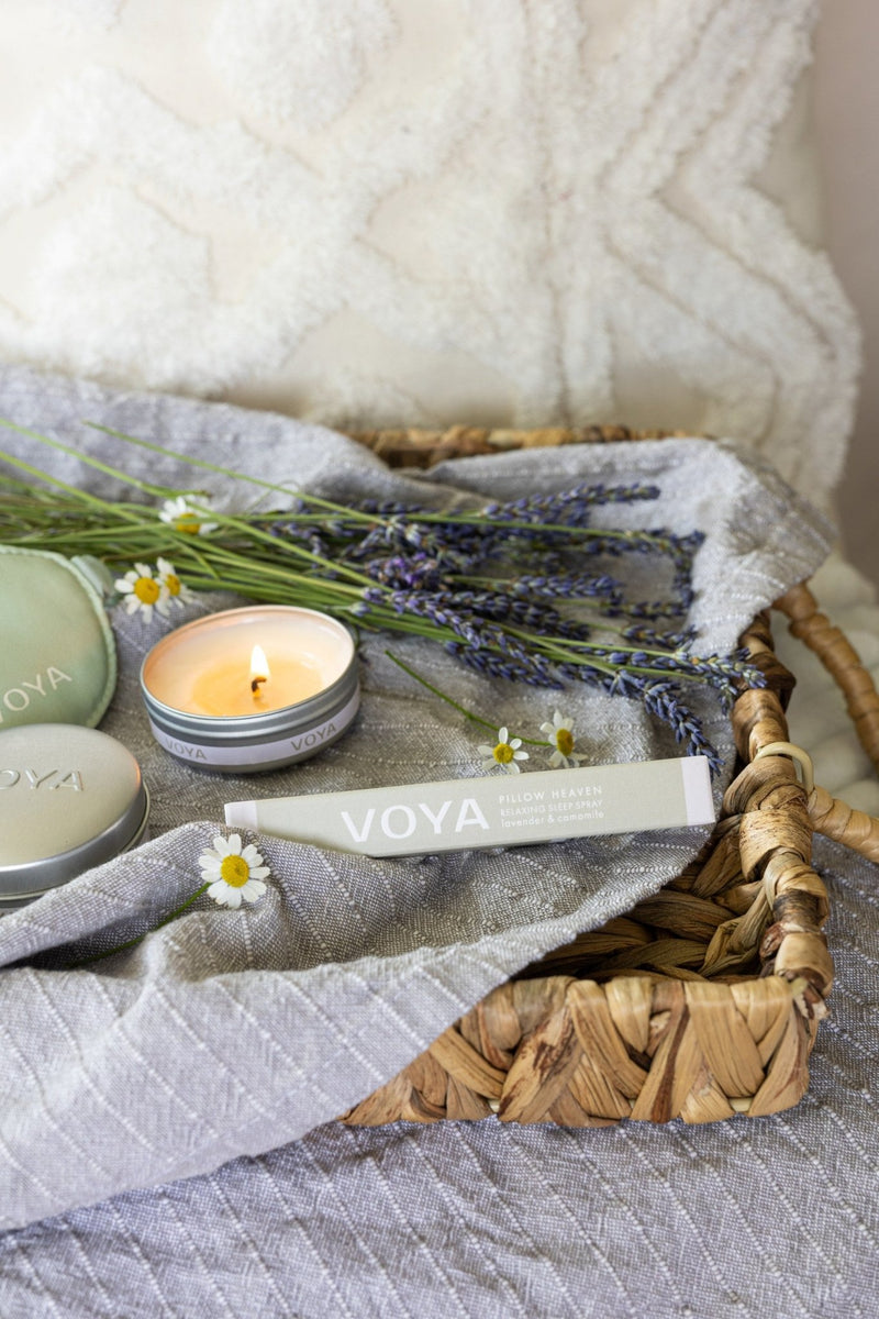 voya pillow heaven lavender sleep spray with mini lavender scented candle