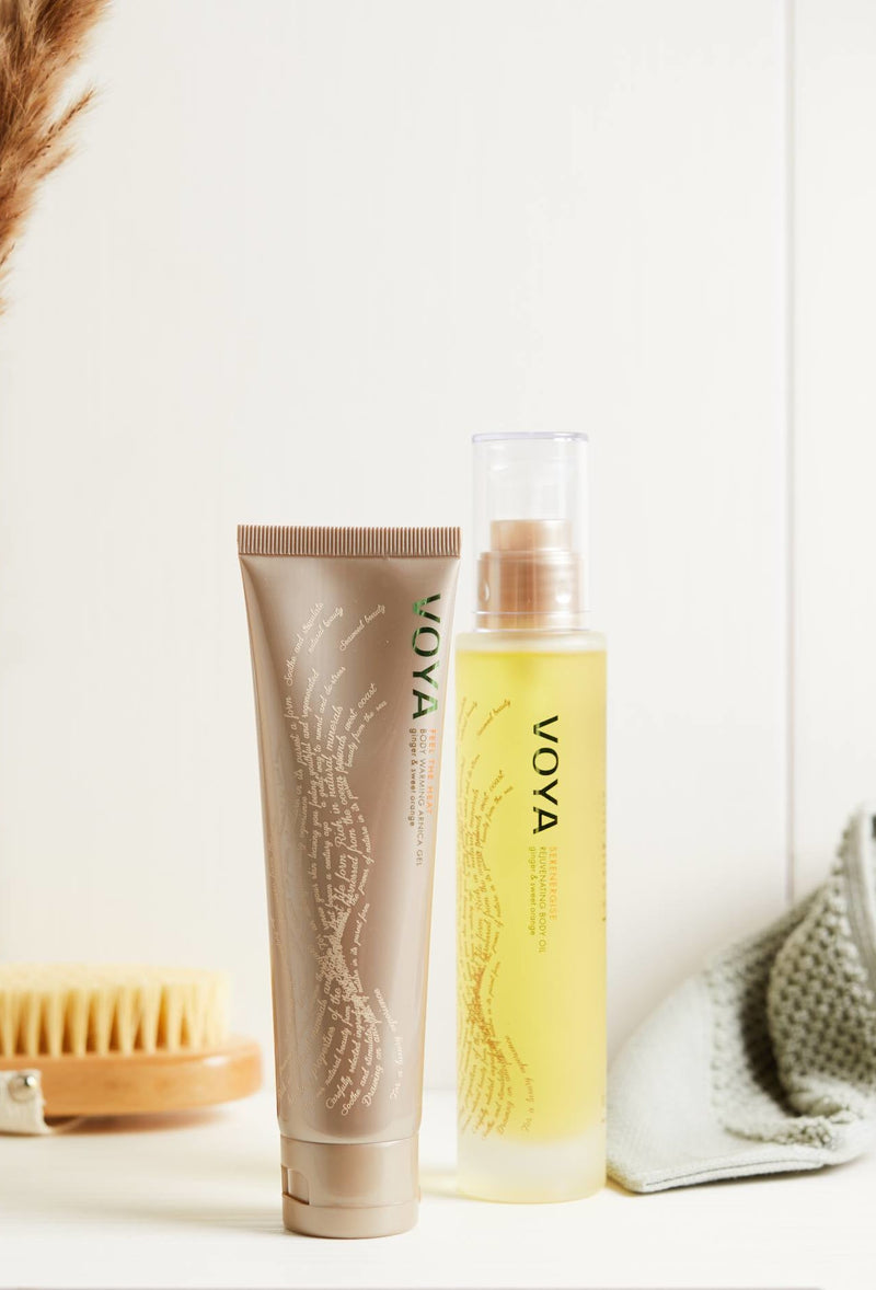 voya feel the heat body warming gel and serenergise rejuvenating body oil bundle