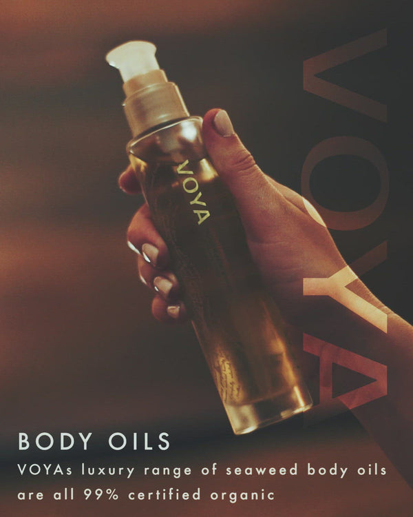 VOYA Angelicus Serratus Nourishing Body Oil in use 