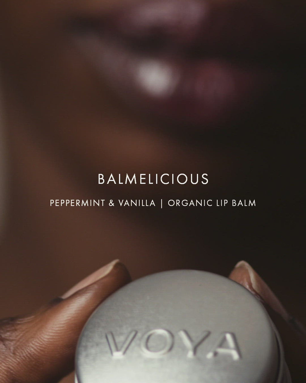 women using voya peppermint and vanilla organic lip balm